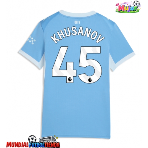 Camiseta Manchester City Abdukodir Khusanov #45 Primera Equipación Replica 2026-27 para mujer mangas cortas